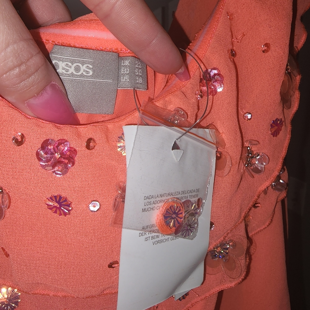 NWT ASOS CURVE NEON ORANGE EMBELLISHED DRESS SIZE 18 - Picture 8 of 13
